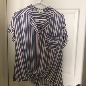 Stripe tie front blouse
